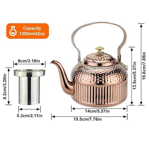 SANQIAHOME Antique 1.2L (40Oz) Stainless Steel Teapot with Infuser copper thumbnail 3