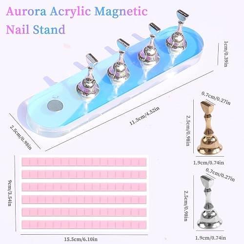 ANGNYA Nail Stand for Press on, 2 Set Aurora Nail Holder for Painting Nails Press on Nail Stands with 96 Pcs Reusable Sticky Putty for Nail Art Display Home & Salon Use thumbnail 2