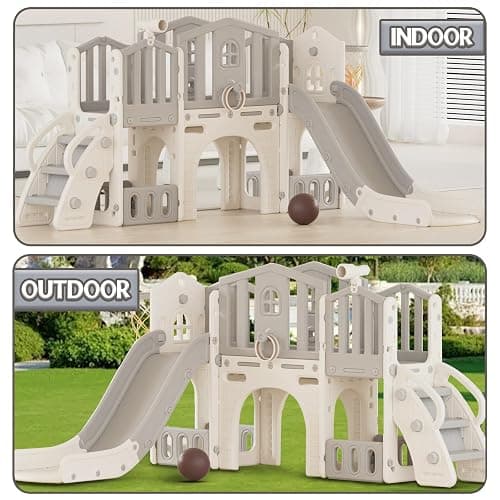 KORIMEFA Toddler Slide Set, 8 in 1 Kids Slide, Indoor Outdoor Slide for Toddlers Age 1-3, Toddler Playset with Basketball Hoop and Tunnel, Toddler Indoor Outdoor Playground thumbnail 8