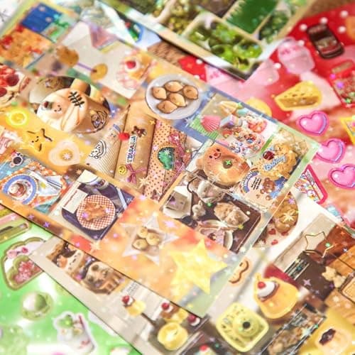 Japanese Manga Style Glitter Sticker Book, 60 Sheets 900 Pcs Dessert Shop & Afternoon Tea Series Decorative Laser Stickers for DIY Scrapbooking Journaling Handbook Decoration and Planner Supplies thumbnail 7
