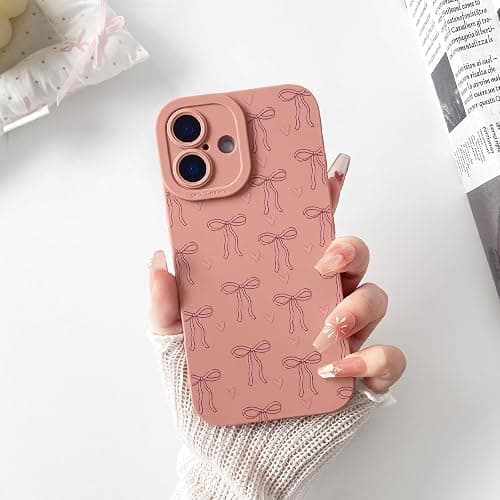 Lovmooful for iPhone 16 Plus Case Cute Ribbon Bowknot Heart-Pink | Compatible for iPhone 16 Plus Case,Cool Design,for Girls Women,Soft TPU,Shockproof,Protective,Girly thumbnail 3
