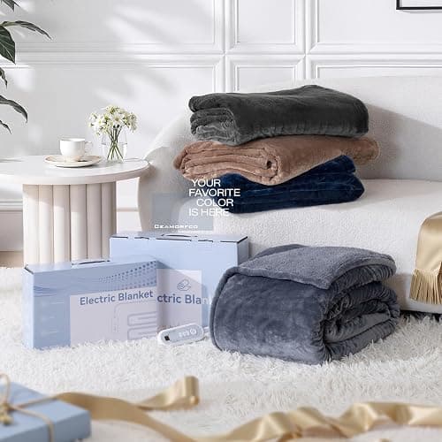 Ceamorfco Heated Blanket Throw, Electric Blanket Soft Sherpa Flannel, 8 Hours Auto Shut-off & 8 Fast Heating Levels, Machine Washable ETL Certified, Heating Blanket for Bed & Sofa (50x60 inches, Gray) thumbnail 9