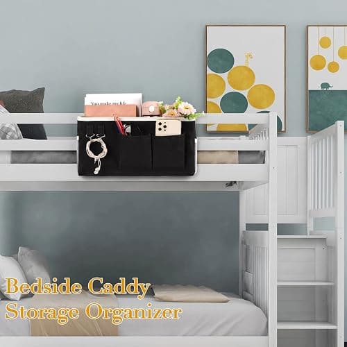 Ozzptuu Bedside Storage Caddy/Bedside Hanging Storage Bag for Headboards Bunk Beds Dorm Rooms Book Phone Magazine Holder (2PC Black) thumbnail 4