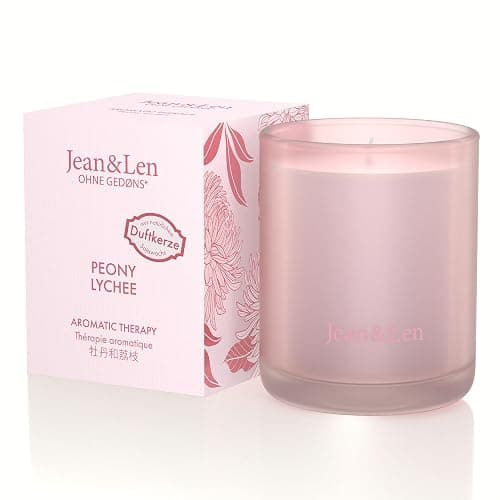Jean & Len Aromatic Therapy Peony & Lychee, natürliche Sojawachskerze, zarter-floraler Duft, Brenndauer 4 hrs, Duftkerze im Glas, 120 gr - Image 1