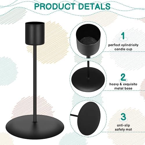 4 Pcs Candle Holders Candlestick, Metal Candle Stand Holder Black Retro Pillar Candle Holder for Home Party Living Room, Wedding Thanksgiving Christmas Advent Dinning Table Mantel Decoration(Black) thumbnail 4