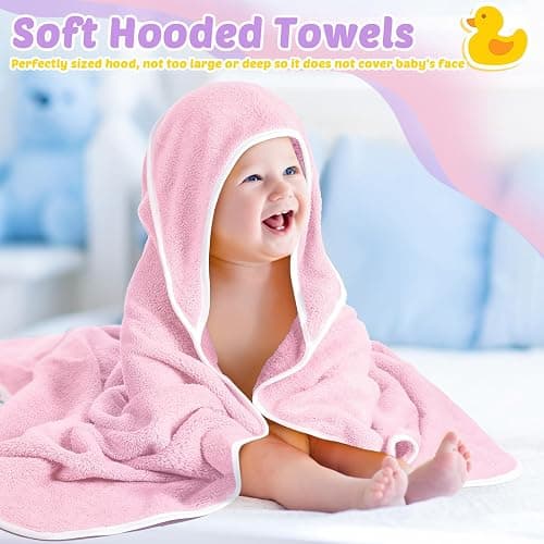 Reginary 4 Pack Baby Hooded Towels Coral Fleece Baby Bath Towels 30 x 30 Inch Soft Absorbent Hooded Bath Blanket for Newborn Toddler Infant Boy Girl Shower Gift Supplies (Pink, Purple, Yellow, Beige) thumbnail 6
