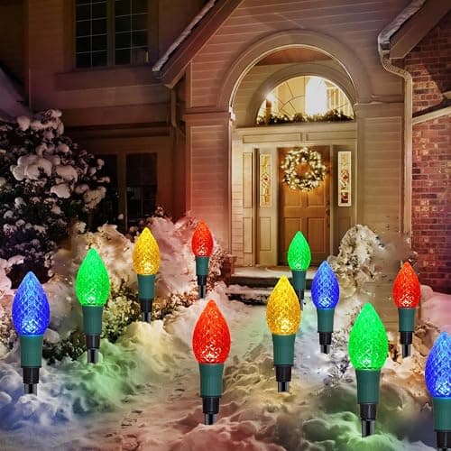 Newest Version 2 in 1 Outdoor Christmas Decorations and Solar Christmas Lights, 20-Pack Waterproof Solar C9 Strawberry Garden Stake Lights for Christmas Tree Garden Patio Yard Pathway thumbnail 8
