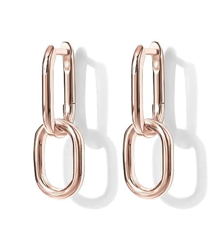 PAVOI 14K Gold Plated Convertible Paperclip Earrings for Women - Trendy Paper Clip Link Huggie Hoop Earrings - Chain Link Drop Dangle Hoops with Cubic Zirconia - Two-Toned Statement Jewelry thumbnail 3