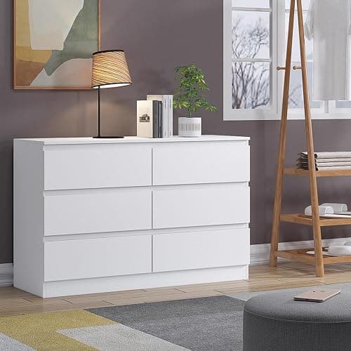 FWStyle Matt White Wide 6 Drawer Chest Modern Bedroom Furniture Chest of Drawers - W110 x H77 x D40cm - White thumbnail 6