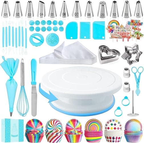 AZOMKER Cake Decorating Kits, Cake Accessories, Baking Accessories, Cake Plate Rotatable, Backset, Cake Rotator, Sprayer Bags Set (255pieces) - Image 1