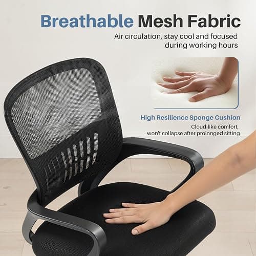 DUMOS Home Office Computer Chair - Ergonomic Mid Back Desk with Lumbar Support and Rocking Mode, Height Adjustable with Fixed Armrest, for Conference Meeting Room, 360° Swivel, Adults, Black thumbnail 5