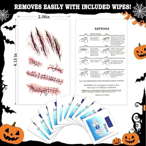121Pcs Zombie SFX Makeup Scar Tattoo Stickers for Halloween Cosplay | Lifelike Waterproof 3D Wound Stickers, Horror Undead Makeup for Halloween Parties thumbnail 3