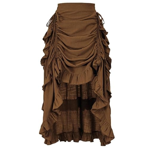 OFOKEDA Women's Medieval Gothic Steampunk Victorian Asymmetrical High Low Skirt Pirate Skirt - Image 1