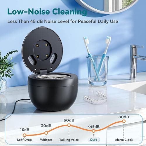 Dental Ultrasonic Retainer Cleaner Machine - 45kHz Dental Cleaning Pod with 4 Modes, Digital Timer & 200ML Capacity for Denture, Mouth Guard, Aligner, Night Guard, Braces, Toothbrush Head & Jewelry thumbnail 7