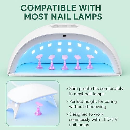 Nail Stand for Press On Nails – 2 Set Acrylic Nail Holders for Nail Art Practice, 10 Nail Stands, 60Pcs Reusable Putty, Flower Shaped Base & Tweezers, Nail Art Tool Kit for Salon & Home thumbnail 6