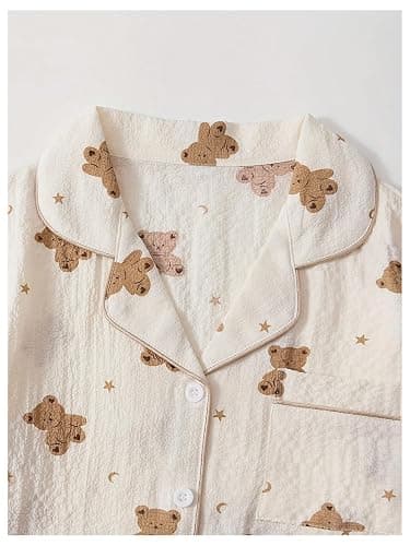 Verdusa Women's 2 Piece Pajama Sets Cute Printed Fall Pajamas Sleepwear Button Up Shirt with Pants Lounge Pjs thumbnail 3