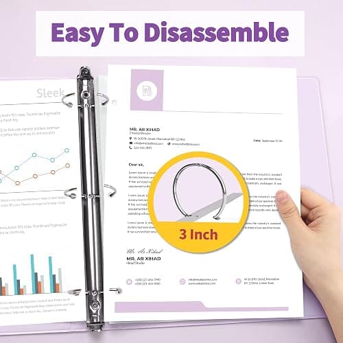 SUNEE 3 Ring Binder, 3 Inch, PVC-Free (Fit 8.5x11 Inches), 2 Pack, Clear View, Purple - 3 Inch - 2 Pack - Purple thumbnail 5