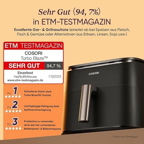 Cosori Turboblaze Airfryer Heißluftfritteuse, 9-in-1 Air Fryer XXL 6L, leiser DC Motor mit 5 Geschwindigkeitsstufen, Grillen, Backen, Gären, Dehydrieren, Tiefkühlen, 87 Rezepte, 64% energiesparend thumbnail 2