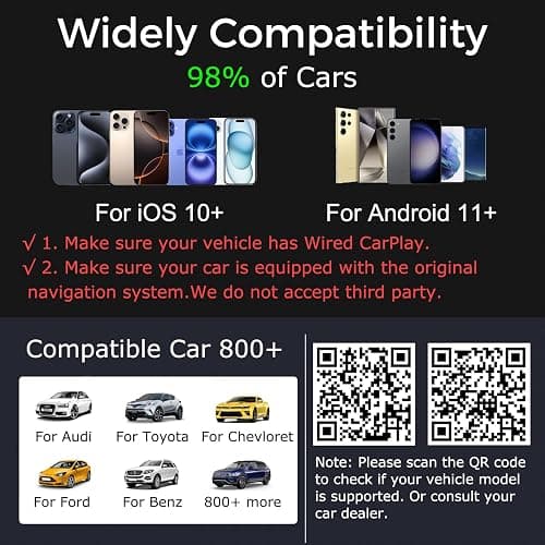 Wireless CarPlay Adapter 2026 Upgraded,CarPlay & Android Auto 2-in-1, Mini USB Design for Cars with Wired CarPlay,Fast Auto-Connect,Plug & Play,for Apple iOS 10+, Android 11+ Version thumbnail 2