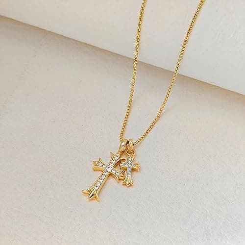 Partm Gold Cross Necklace for Women 14K Plated Dainty Pendant Cross Chain Faith Crucifix Choker Baptism Necklace for Women Trendy Religious Jewelry Hypoallergenic thumbnail 7