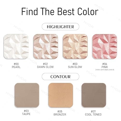 KYDA Face Highlighter Palette, High Glossy Face Illuminator Palette, Natural Glow Finish, Pearl Shimmer Smooth Baked Powder, Lasting Sparkling Champagne Highlighter Makeup-SUN GLOW thumbnail 5