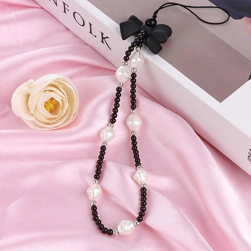 Draupnir 4pcs Phone Charms Strap, Butterfly Bow Camera Strap Wrist Beaded Phone Bracelet Wrist Straps, Pearl Bracelet Lanyard Keychain Charm for Women thumbnail 5
