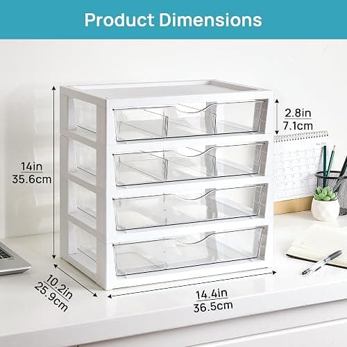 Vtopmart Clear Desk Organizer, 4-Tier Assemble Desktop File Organizer with Drawers, Office Desk Organization for Office Supplies thumbnail 2