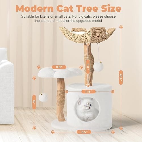 Modern Cat Tree, Wood Cat Tree Tower for Small Cats, Luxury Cat Condo with Scratching Posts and Flower Platforms, Cat Furniture by Easyego thumbnail 7