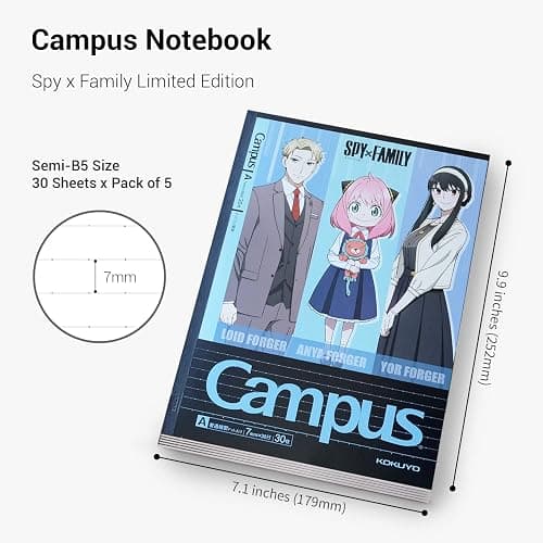 KOKUYO Composition Notebooks, 5 Pack Campus Semi-B5 Comp Book with Dot A 7mm Ruled, 30 Sheets, School Lined Notebook Spy x Family Limited Edition, Journal Notebook for Women Work Study Note Taking thumbnail 3