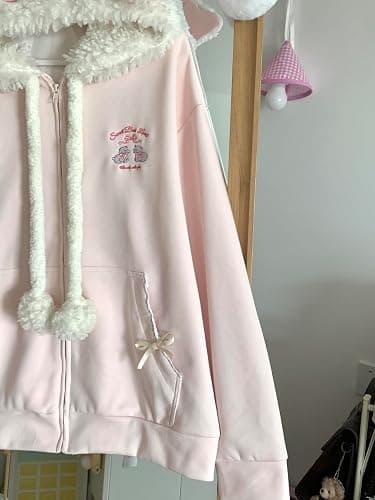 Women Kawaii Zip Up Hoodie Girls Cute Sheep Cartoon Embroidery Harajuku Long Sleeve Hooded Pullover Sweatshirt thumbnail 3
