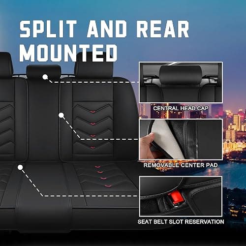 Car Seat Covers for Dodge Durango 2000-2025, Stylish Sport Seat Cover, Premium Nappa Leather Car Seat Cover. Automobile Seat Covers Sets.(Standard 5 Seats/Black Red) thumbnail 6