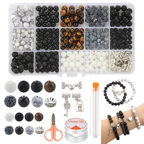 Stone Beads for Jewelry Making, Charm Bracelet Making Kit, 450Pcs Beads for Bracelets Making Kit DIY Magnetic Bracelets for Couples Lovers - Image 1