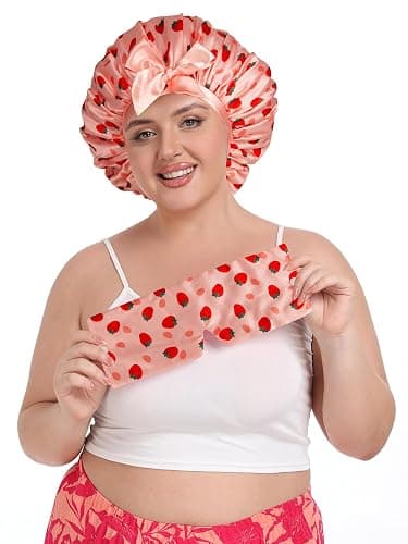Vettres Double Layer Satin Bonnet with Detachable Eye Mask Night Cap for Curly Natural Hair Reduces Frizz Locks in Moisture thumbnail 4