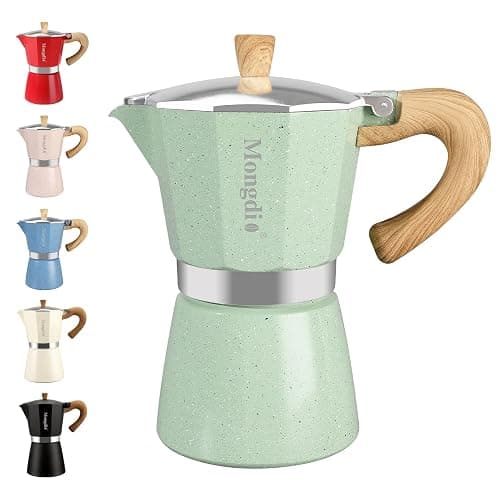 Mongdio Stovetop Espresso Maker Moka Pot, Cuban Coffee Maker Stove top coffee maker Moka Italian Espresso Greca Coffee Maker Brewer Percolator, 6 Espresso Cups, 10 oz - Green - Image 1