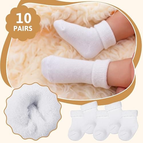 Twistover 10 Pairs Preemie Baby Terry Cotton Turn Cuff Socks for Newborn Girls Boys - Nicu thumbnail 3