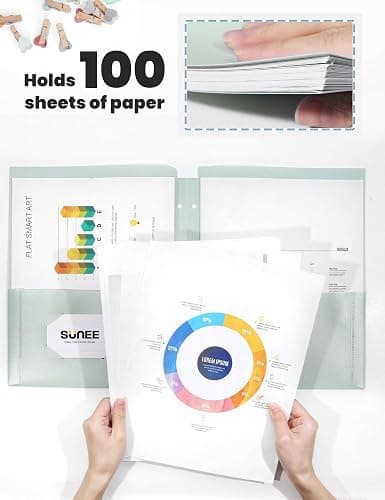 SUNEE 3 Hole Folders with Pockets (6 Pack, Vintage Colors) Plastic Folders for 3 Ring Binder, Heavy Duty Binder Folder for Document for School, Students, Teachers, Office Staf thumbnail 6
