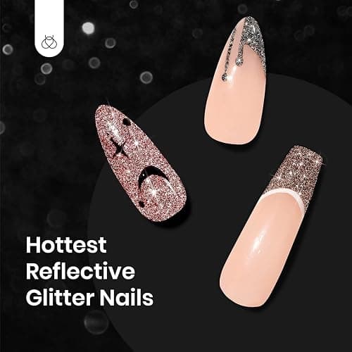 Beetles Glitter Gel Nail Polish, 6 Colors Holographic Sparkle Glitter Winter Gel Polish Flash Diamond Sliver Gold Black Red UV LED Soak Off Manicure Gift for Women thumbnail 5