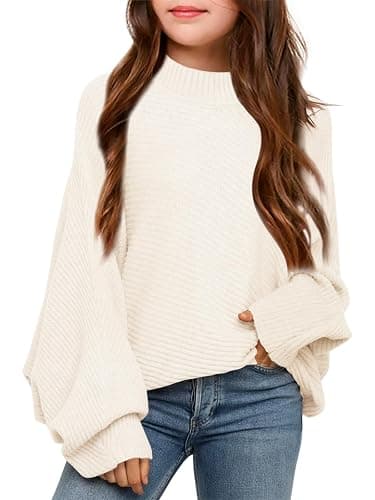 Mafulus Girl's Oversized Crewneck Fall Sweaters Kids Batwing Long Sleeve Slouchy Chunky Cute Pullover Jumper Shirts 5-14T - Image 1