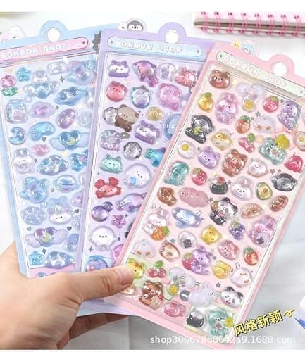 3D Puffy Stickers for Kids, 10 Sheets 450+ pcs, Mini Kawaii Resin Decorative Stickers for Scrapbooking Phone Case, Notebook, Scrapbooking (10pcs 3D Stickers) thumbnail 7