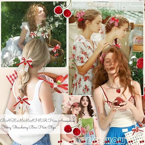 8 Pcs Cherry Strawberry Bow Hair Clips Cute Red White Bow Alligator Hair Clips Lace Gingham Hairpin Bows Fruit Hair Barrettes Hair Accessories for Women Girls Christmas Party thumbnail 4