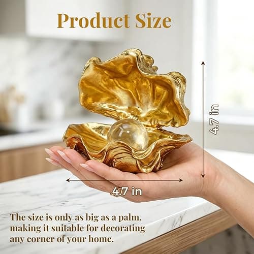 Zhao Xiang Pearl Oyster Statues Home Decor Accent Gold Decorations | Coastal Resin Gold Decor Figurine, Seashell Decor for Gold Desk Accessories, Bathroom Decorations, Dressing Table Shelf Decor thumbnail 3