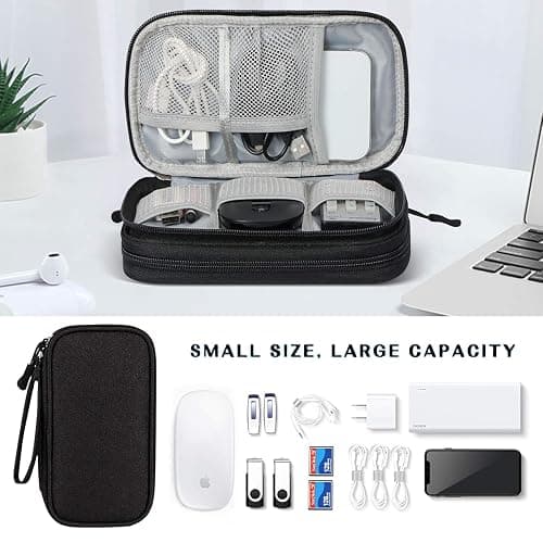 Travel Cable Organizer Bag, Electronic Accessories Organiser, 2-Layer Carry Case Portable Waterproof Double Layers, All-in-One Storage Bag for Cable, Cord, Charger, Phone, Earphone (Black) thumbnail 5