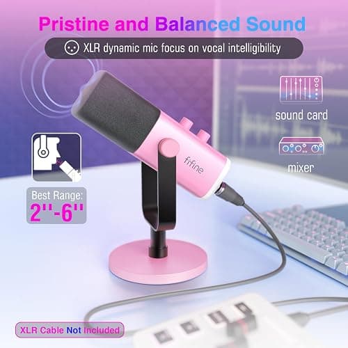 FIFINE XLR/USB Microphone, Gaming Recording PC Microphone with Headphones Jack, Mute Button, Dynamic RGB Mic for Computer, Streaming Mic for Podcasting Voice-Over YouTube Video-AmpliGame AM8 Pink thumbnail 2