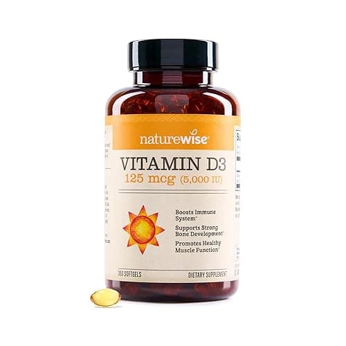 NatureWise Vitamin D3 5000iu (125 mcg) 1 Year Supply for Immune Support, Healthy Muscle Function, and Bone Health - Non-GMO, Gluten Free in Organic Extra Virgin Olive Oil, (Mini Softgel), 360 Count - 5000IU - 360 Count (Pack of 1)