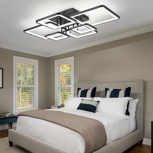 Shine LUEST Modern LED Ceiling Light Fixture Black Kitchen Lighting Fixtures Ceiling for Bedroom 31.5" Dimmable 6 Ring Square Ceiling Light for Kitchen with Remote Control for Living Room,Dining Room thumbnail 9