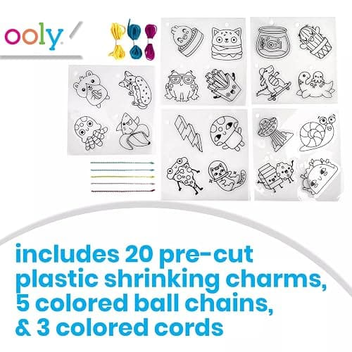 Ooly 28 PC DIY Shrinking Art Kit for Kids, 20 Plastic Pre Cut Charms and More, No Mess Creative Activity Jewelry Making Kit, Christmas Crafts for Kids - Fun Friends thumbnail 2