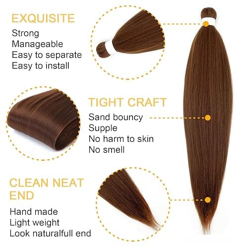 Braiding Hair Pre Stretched for Women, Brown, 20 inch, 3 Packs Boho Braids | Professional Braiding Hair Extension Soft Yaki Texture Hot Water Setting Synthetic Knotless Box Braids Crochet Twist Styles thumbnail 3