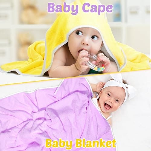 Reginary 4 Pack Baby Hooded Towels Coral Fleece Baby Bath Towels 30 x 30 Inch Soft Absorbent Hooded Bath Blanket for Newborn Toddler Infant Boy Girl Shower Gift Supplies (Pink, Purple, Yellow, Beige) thumbnail 7