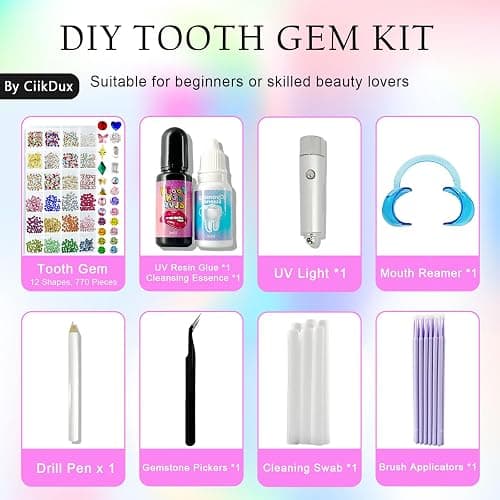 CiikDux DIY Tooth Jewelry Kit - 770 Crystals, 12 Shapes Bedazzle Gems, Teeth Jewelry Starter Set thumbnail 2
