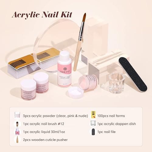 SAVILAND Acryl Nagelset Starterset: 3 Farben Acryl Pulver Klar Rosa Nudes 30ml Acryl Liquid Set - mit Acryl Pinsel Nail Tools - Acryl Nägel Starterset für Anfänger Nägel Selber Machen DIY Acrylnägel thumbnail 2